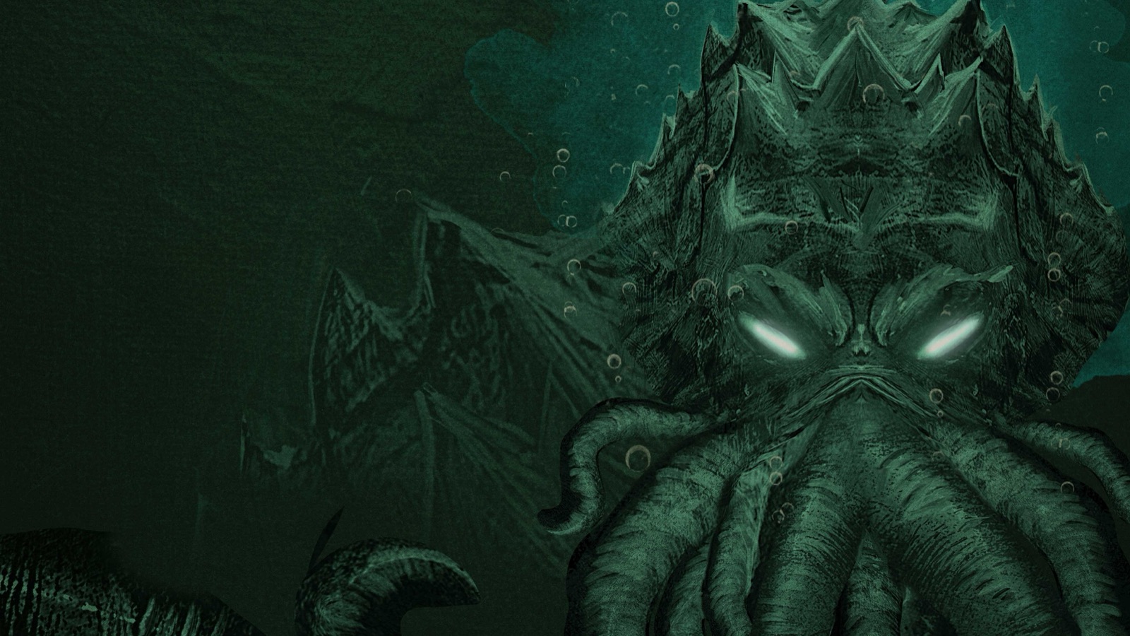 Crowned deep-sea god in green dark