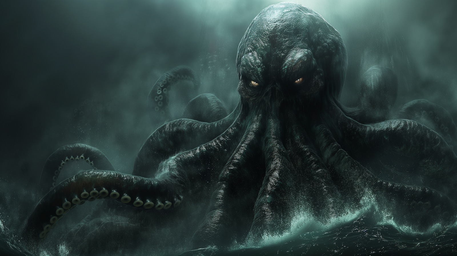 Vast tentacled presence in misty deep water