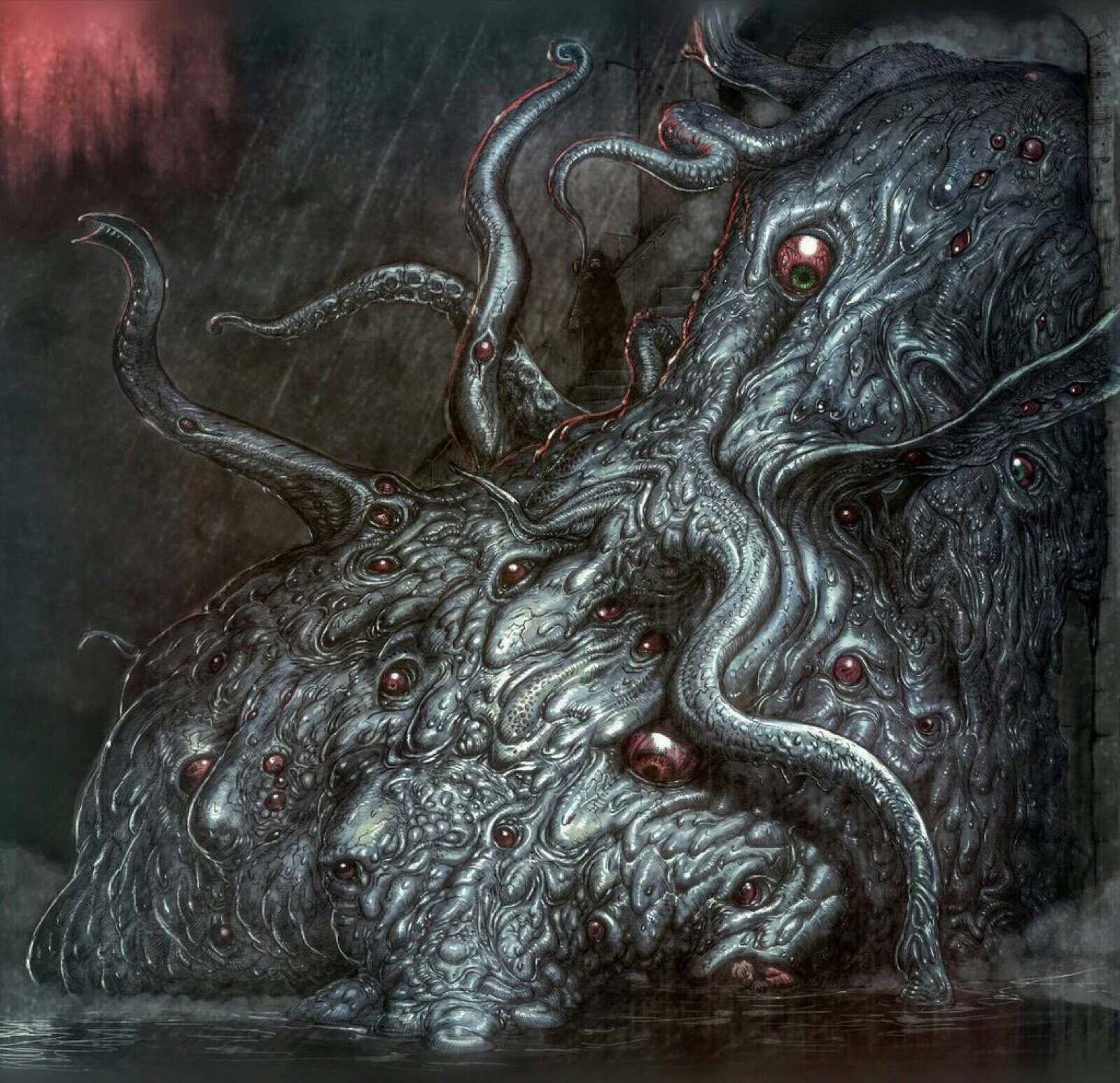 Amorphous many-eyed mass